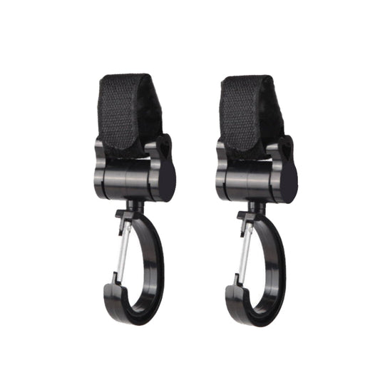 2pcs Universal Baby Stroller Hooks – 360° Rotation with Sticky Strap
